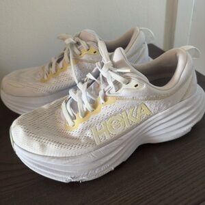 HOKA BONDI 8 Women's White and Yellow Athletic Shoes